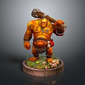 Muscular Orc Warrior Sculpture With Large Hammer Tattoos Red Cloth And Skull Base
