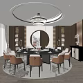 Elegant Private Dining Room Interior With Round Dining Table And Luxury Chandelier 3d model