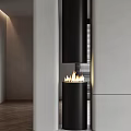 Modern Black Cylindrical Fireplace With Bright Burning Flames In Minimalist Indoor Space