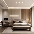 Modern Minimalist Bedroom Interior With Bed Nightstands Rug Curtains And Recessed Lighting