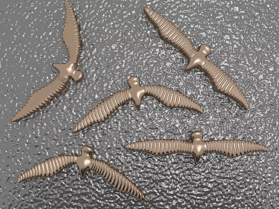 Textured Background Wall Decorated With Five Bronze Bird Shaped Ornaments 3d model