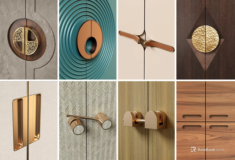 Stylish Cabinet Door Handles In Various Designs Shapes And Materials For Home Decor 3d model 
