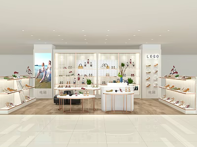 Modern Shoe Store Interior With Shelves And Display Tables For Footwear Products 3d model