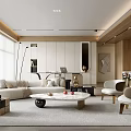 Contemporary Living Room Interior Featuring White Sofa Coffee Table Large Windows and Wooden Decor