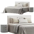 Modern Double Bed With Beige Bedspread Soft Pillows And White Nightstands 3d model
