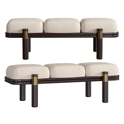 Modern Beige Cushioned Sofa Bench With Dark Wood Legs And Gold Accents 3d model