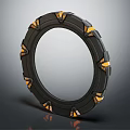 Futuristic Black Circular Ring Structure With Orange Decorative Accents And Geometric Patterns 3d model