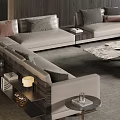 Modern Living Room With Dark Wooden Walls Windows Gray L Shaped Sofa Marble Coffee Table
