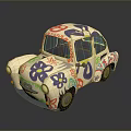 Playful Cartoon Style Car Adorned With Colorful Flowers And Number Patterns