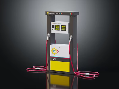TotalEnergies Fuel Dispenser With Dual Nozzles Red Hoses And Digital 3d model