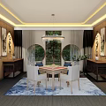 Hotel Mahjong Room With Chinese Style Round Table Wooden Decor And Paintings