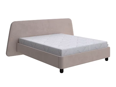 Modern Upholstered Double Bed With Light Beige Headboard And Patterned Gray Mattress 3d model