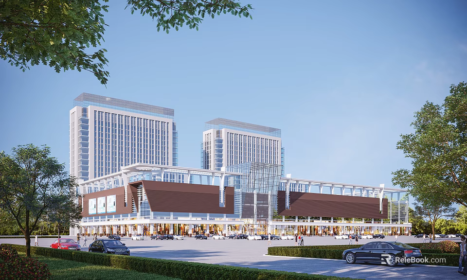 Modern Commercial Complex With High Rise Buildings Retail Area And Landscaped Surroundings 3d model 