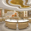 Modern Luxury Jewelry Store Interior With Round Display Cases And Gold Decor