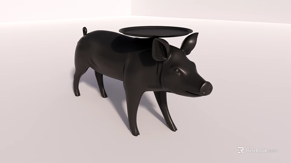 Black Pig Shaped Side Table with Unique Animal Design for Living Room Decor 3d model 