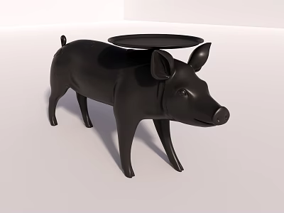 Black Pig Shaped Side Table with Unique Animal Design for Living Room Decor 3d model