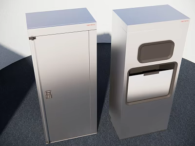 Smart Machine Storage Cabinets Two Silver Units One With Door Lock Another Drop Slot Transparent Window 3d model