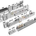 Commercial Kitchen Layout Design With Various Workstations And Equipment Setup 3d model