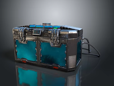 Sleek Modern Metallic Storage Box With Blue Panels Control Panel And Cable 3d model