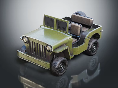 Vintage Olive Green Military Jeep Style Vehicle With Open Top Two Seats And Rugged Tires 3d model