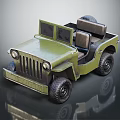Vintage Olive Green Military Jeep Style Vehicle With Open Top Two Seats And Rugged Tires