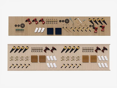 Organized Hardware Tools Set on Hanging Pegboard with Assorted Screwdrivers Wrenches and Pliers 3d model