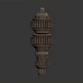 Rusted Mechanical Weapon With Gear Structure Metal Stand And Cylindrical Barrel 3d model