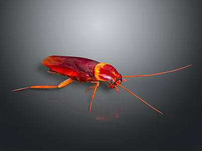 Red Cockroach with Long Antennae Shiny Exoskeleton and Detailed Closeup on Dark Background 3d model