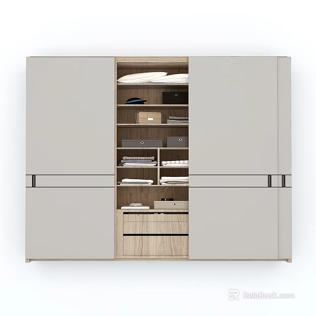 Modern Wardrobe Interior Design With Multiple Storage Shelves Drawers And Compartments 3d model 