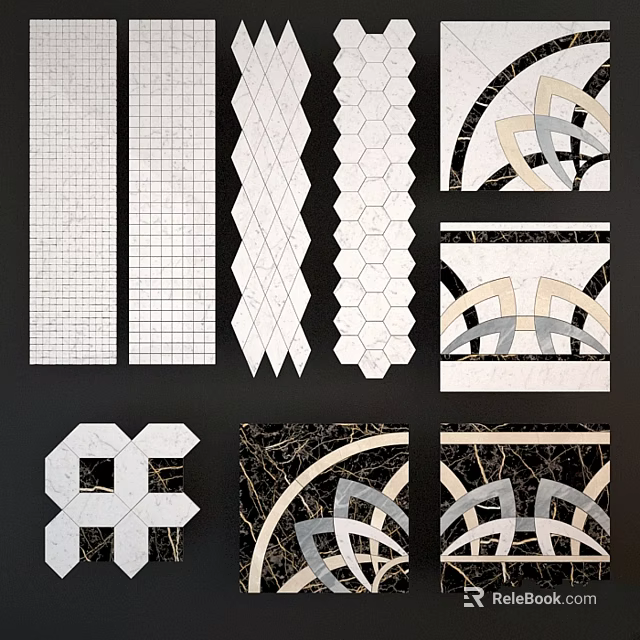Diverse Tile Designs With Geometric Patterns Different Shapes And Textures For Interior Decor 3d model