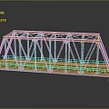 Metal Railway Bridge Model with Steel Frame Structure and Rail Tracks on Reflective Surface