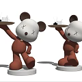 Cartoon Bear Sculptures With White Head Brown Body Holding Tray And White Base Home Decor