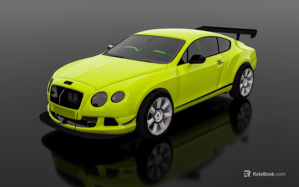 Yellow Sports Coupe With Sleek Design Black Spoiler And Silver Wheels 3d model 