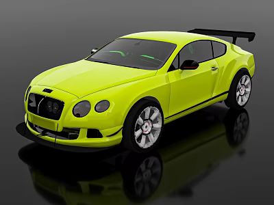 Yellow Sports Coupe With Sleek Design Black Spoiler And Silver Wheels 3d model
