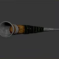 Wooden Horn Shaped Daily Life Accessory With Silver Metal Decorative Bands And Hanging Rope