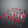 Red Flags Cross Symbols And Shields With Decorative Statue For Home Decor