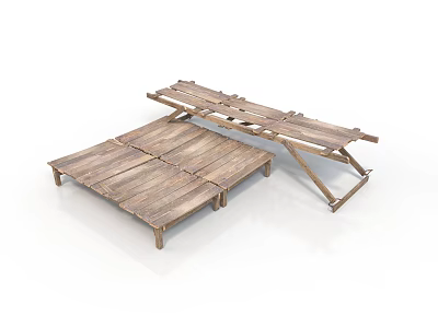 Rustic Wooden Foldable Furniture With Plank Surface And Sturdy Legs 3d model