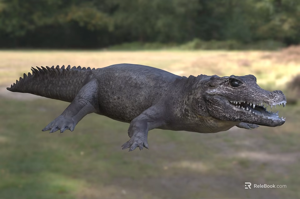 Large Crocodile Reptile in Outdoor Natural Habitat With Open Mouth Sharp Teeth and Scales 3d model 