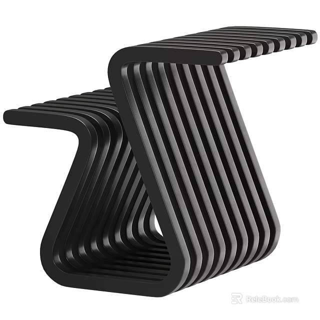 Sleek Modern Black Side Table With Striped Curved Structure And Minimalist Design 3d model 