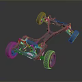 Car Chassis 3D Model with Frame Suspension System and Wheels