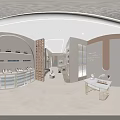 Elegant Modern SPA Sauna Interior With Curved Lighting Display Cabinet And Beige Lounge Chair