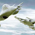 Two Modern Fighter Jets in Flight with Weaponry Over Cloudy Sky 3d model