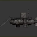 Vintage Rusted Underwater Weapon With Conning Tower Metal Ladders And Sliding Exit