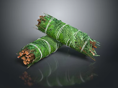 Wood And Stone Bundled In Green Net Rolls As Natural Construction Materials 3d model