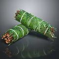 Wood And Stone Bundled In Green Net Rolls As Natural Construction Materials