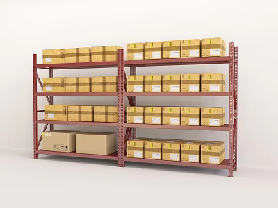 High Quality Hardware Tools Organized on Metal Shelves with Yellow Boxes Neatly Arranged 3d model