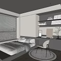 Minimalist Tatami Bedroom Interior With Tatami Bed Window Bookshelf Desk And White Chair