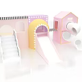 Fun Colorful Children's Play Area With Slide Tunnel And Playhouse Structures