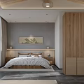 Hotel Guest Room Interior With Wooden Ceiling Rattan Wardrobe And Landscape Painting