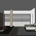 Modern Hotel Room With Comfortable Bed Wooden Blinds And Minimalist Design